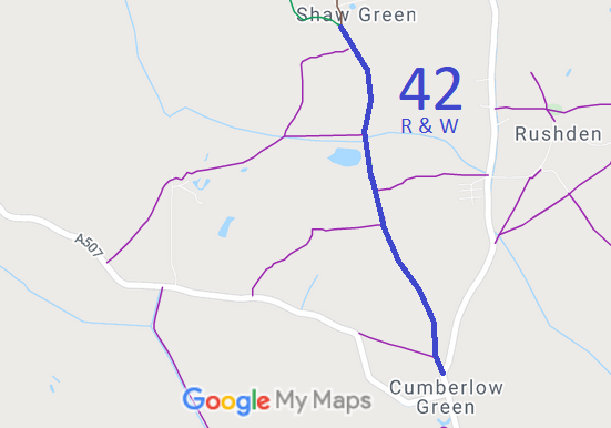 Map showing Rushden and Wallington 42 bridleway