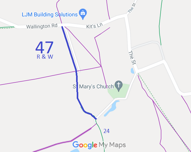 Map showing Rushden and Wallington 47 bridleway