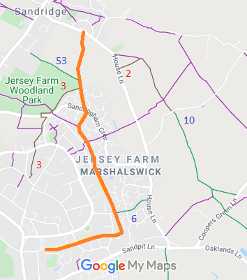 Map showing Sandridge Jersey Farm Lane