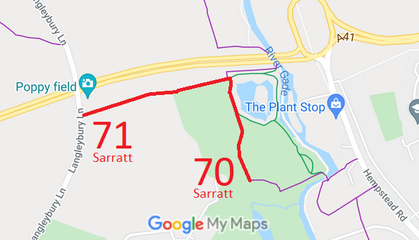 Map showing Sarratt 70 and 71