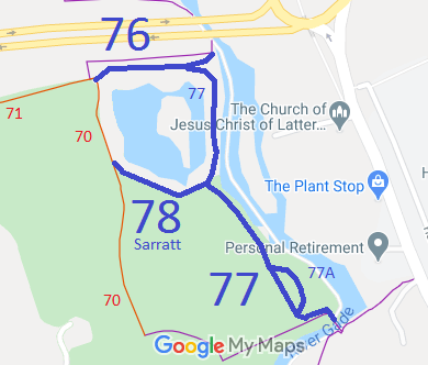 Map showing Sarratt 76, 77, 77A, 78 at The Grove