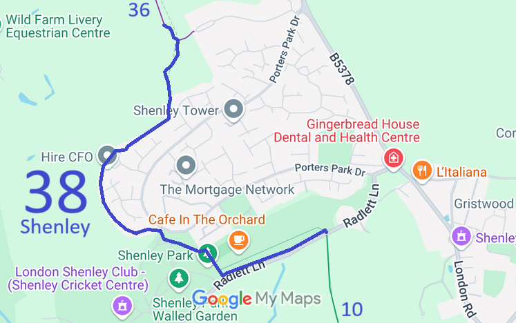 Map showing recorded Shenley paths