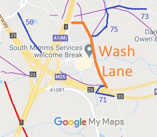 Map showing Wash Lane, South Mimms
