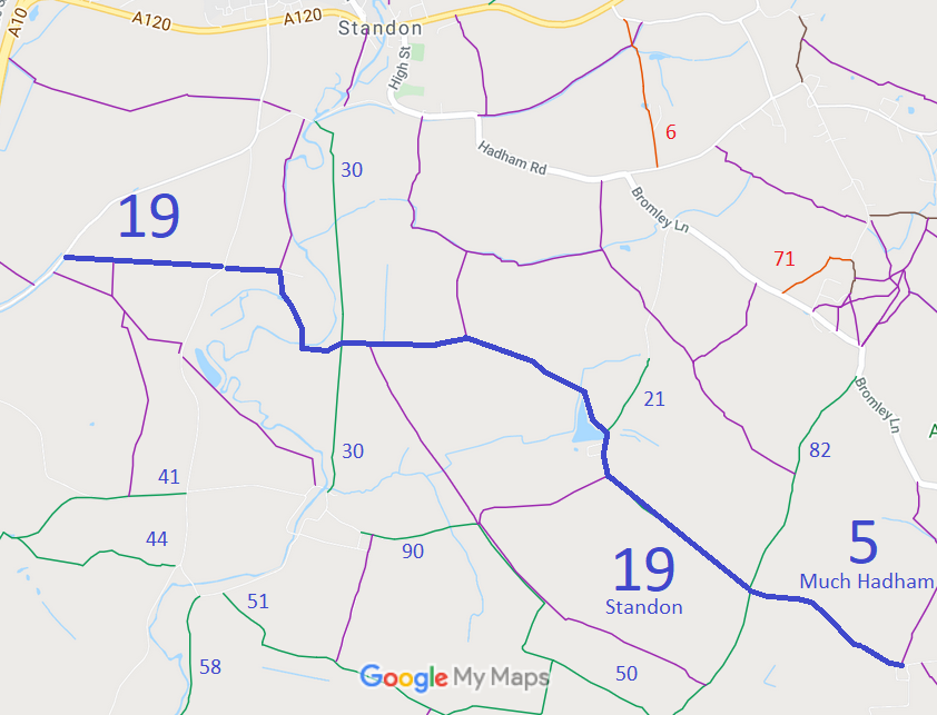 Map showing Standon 19 bridleway