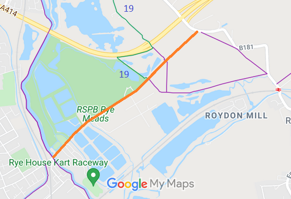 Map showing recorded Stanstead Abbots paths
