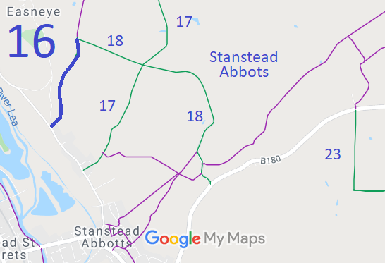 Map showing recorded Stanstead Abbots paths
