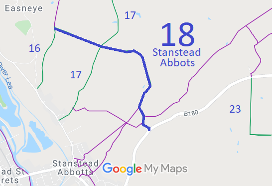 Map showing recorded Stanstead Abbots paths