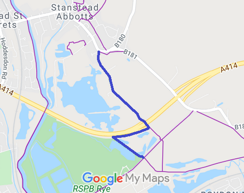 Map showing recorded Stanstead Abbots paths