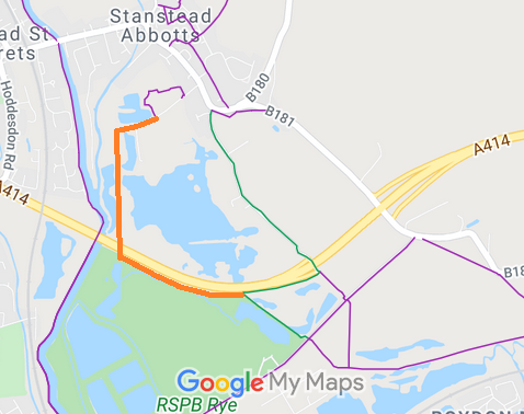Map showing recorded Stanstead Abbots paths