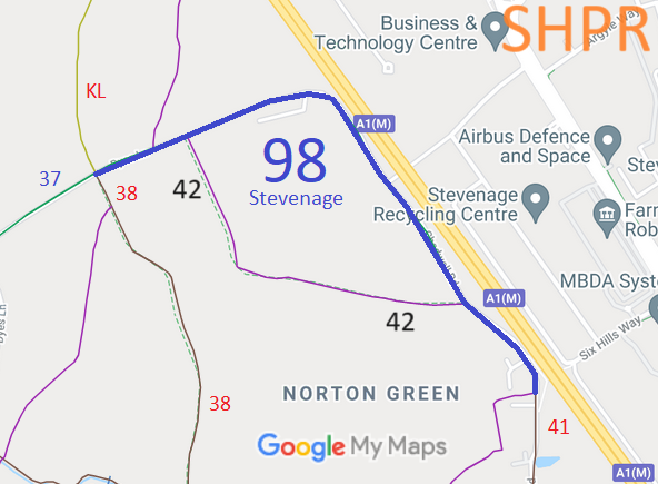 Map showing recorded Stevenage paths