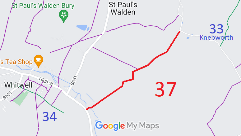 Map showing recorded St Paul's Walden paths