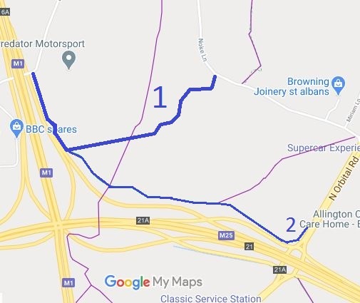 Map showing recorded Hertfordshire paths