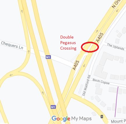 Map showing Pegasus Crossing of A405 Bricket Wood