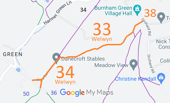 Map showing Tewin 38 and Welwyn 33 and 34