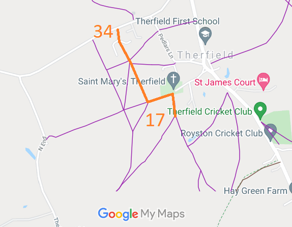 Map showing Therfield 34x