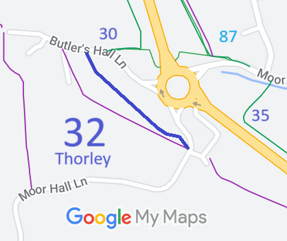 Map showing recorded Thorley paths