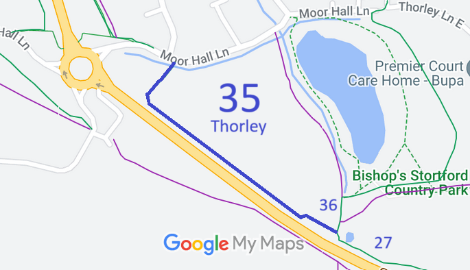 Map showing recorded Thorley paths