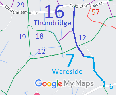 Map showing recorded Thundridge paths