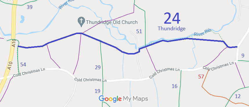 Map showing recorded Thundridge paths