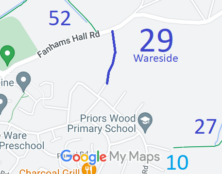 Map showing recorded Wareside paths