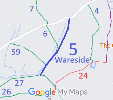 Map showing recorded Wareside paths