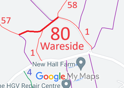 Map showing recorded Wareside paths