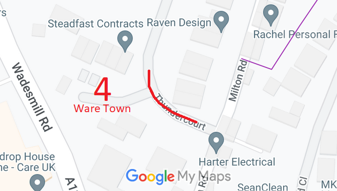 Map showing recorded Ware Town paths