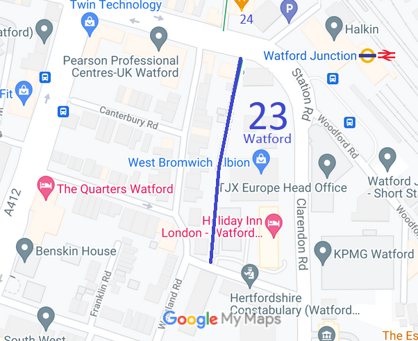 Map showing Watford bridleways