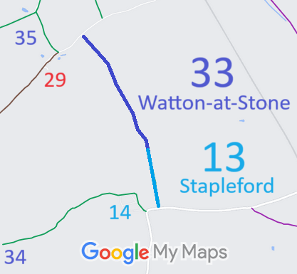 Map showing Watton-at-Stone 33 bridleway