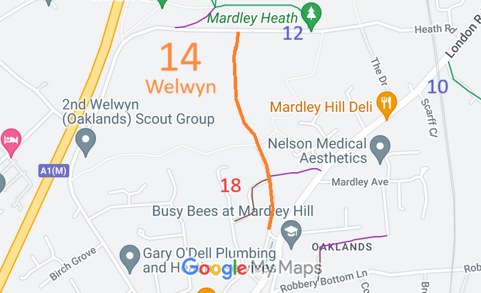 Map showing recorded Welwyn paths
