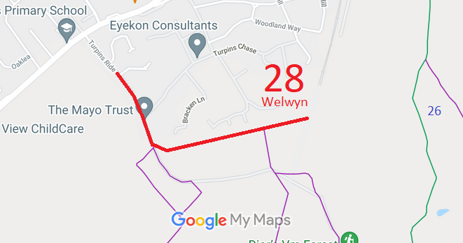 Map showing recorded Welwyn paths