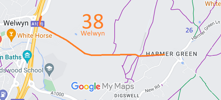 Map showing recorded Welwyn paths