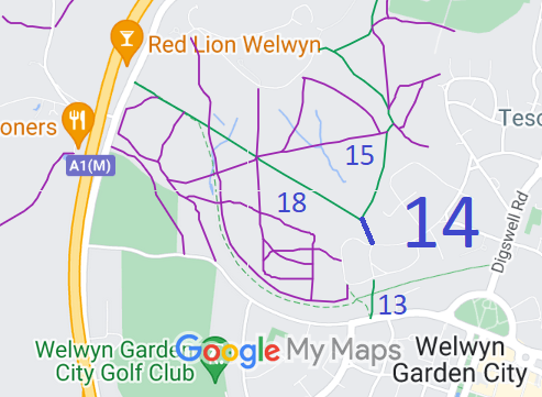 Map showing recorded Welwyn Garden City paths