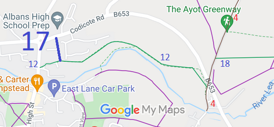 Map showing recorded Wheathampstead paths