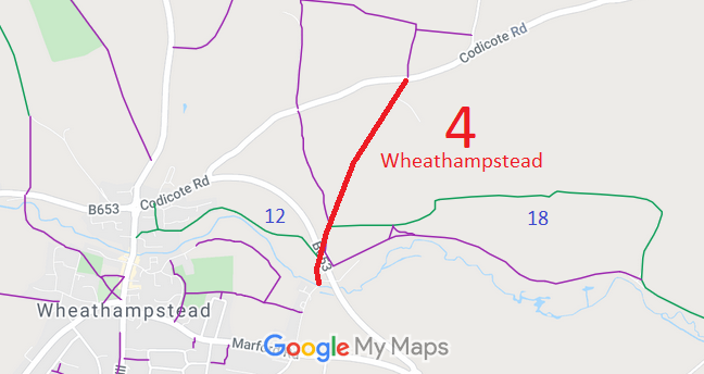 Map showing recorded Wheathampstead paths