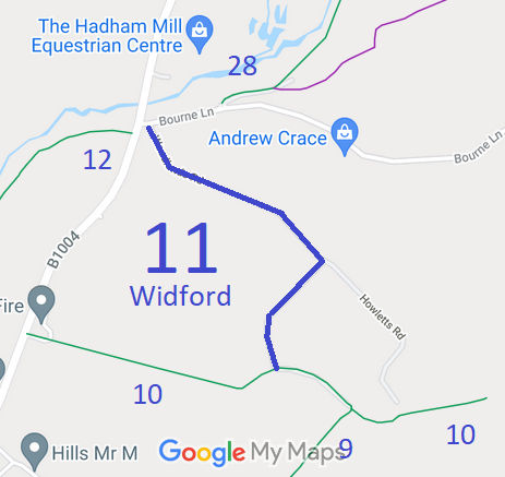 Map showing recorded Widford paths