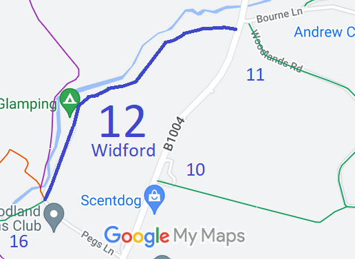 Map showing recorded Widford paths