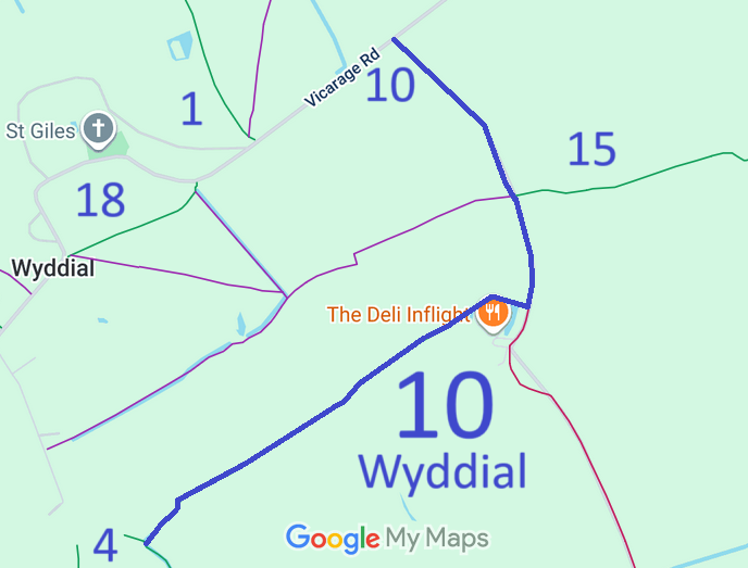 Map showing Wyddial 10