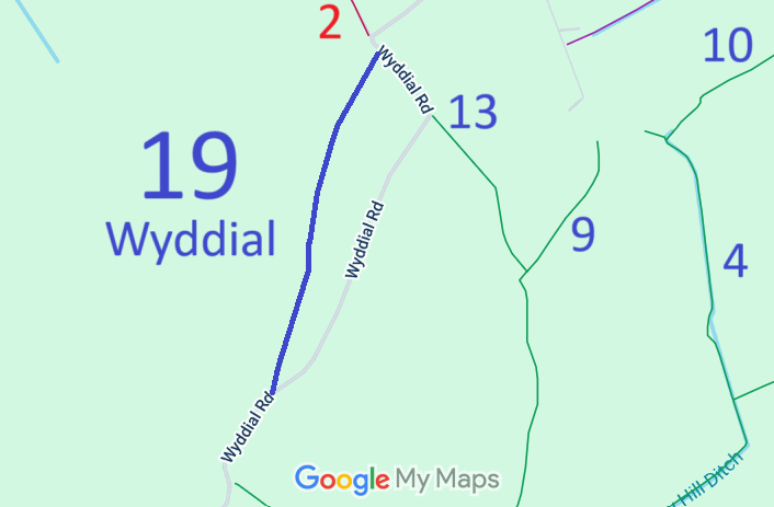 Map showing Wyddial 19