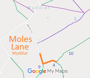 Map showing Wyddial Moles Lane